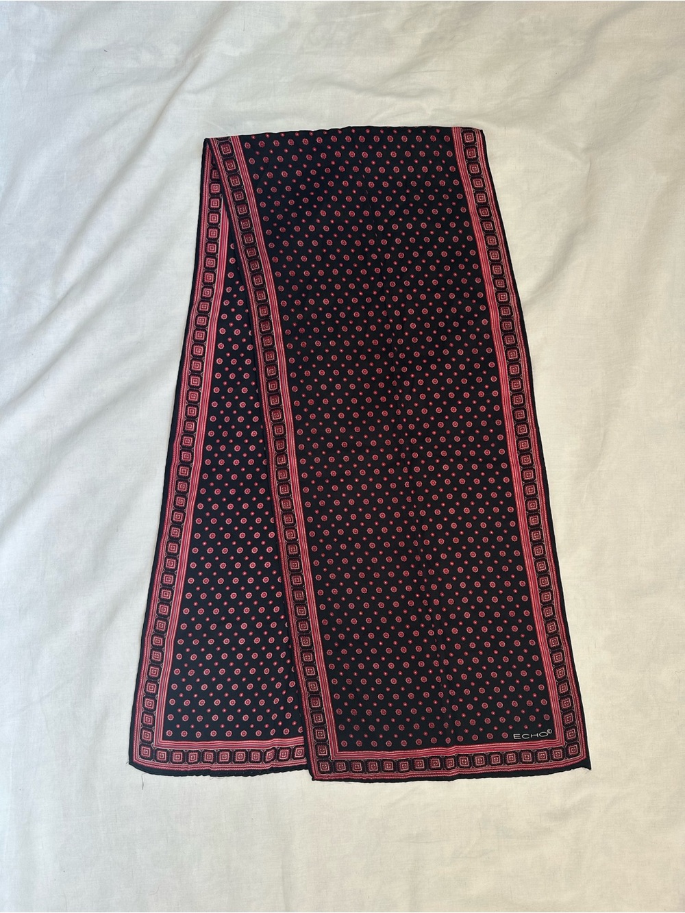 Vintage Echo Black and Pink Polka Dot Silk Scarf